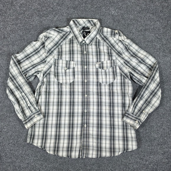 Marc Ecko Cut & Sew Other - Y2K Ecko Cut & Sew Mens XL Plaid Button Up Shirt Long Sleeve White Black Gray